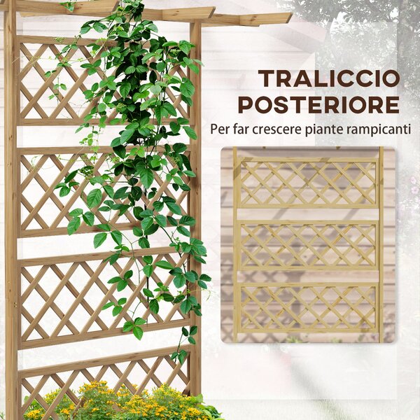Outsunny Letto per Orto con Traliccio e Pergola per Rampicanti con Fondo Aperto, 160x55x183cm, Legno Naturale|Aosom