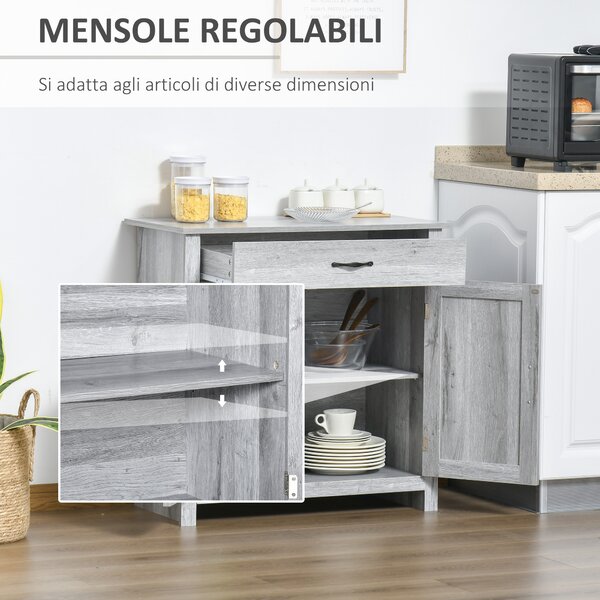 HOMCOM Credenza Cucina Country con Armadietto a 2 Ante e Cassetto, 80x39.7x80cm, Grigio|Aosom