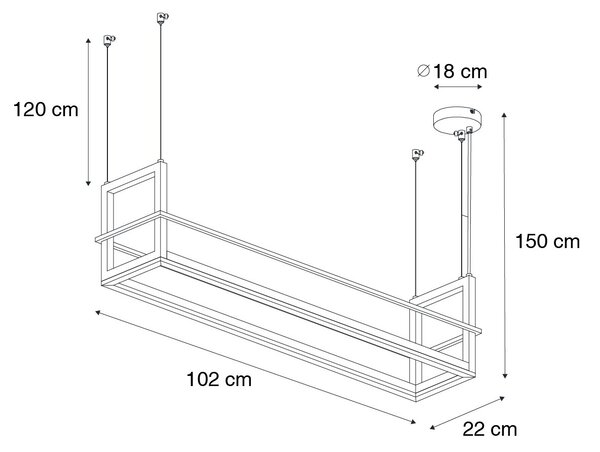 Lampada a sospensione nera con mensola inclusa LED dimmerabile a 3 livelli - Cage Rack