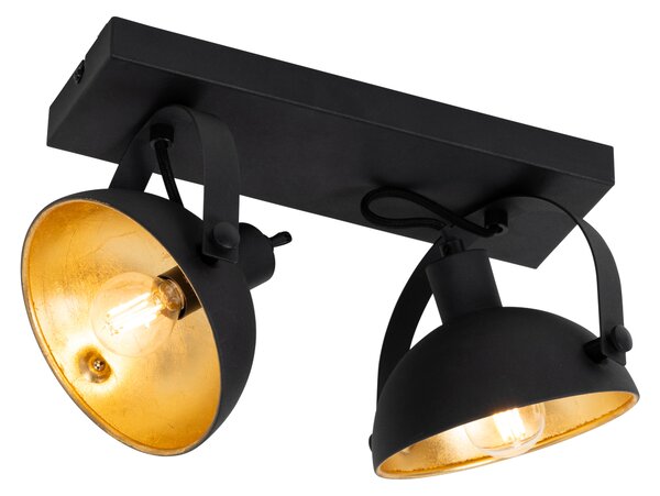 Lampada da soffitto industriale nera con oro regolabile a 2 luci - Magnax