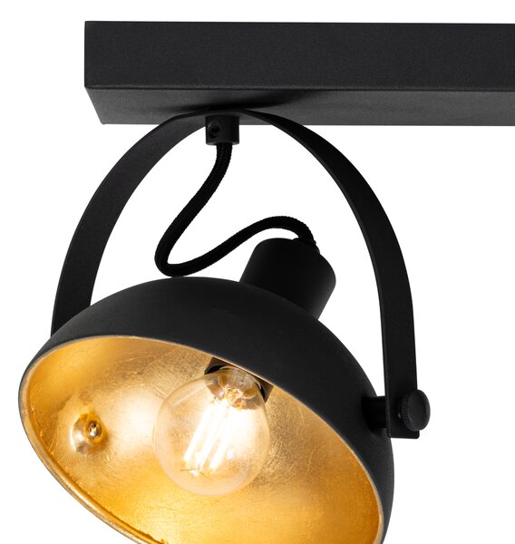 Plafoniera industriale nera con oro 3 luci regolabili - Magnax