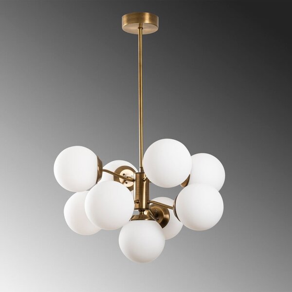 Lampadario bianco/color ottone con paralume in vetro ø 70 cm Mudoni – Opviq lights