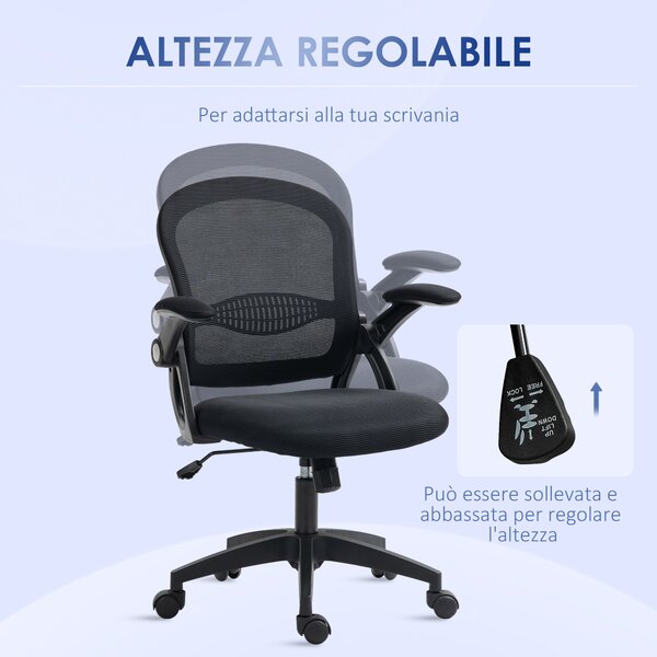 Vinsetto Sedia da Ufficio Ergonomica con Schienale curvato a Rete e Altezza Regolabile, leva a gas, 65.5x61.5x88-97.5cm, Nero| Aosom Italy