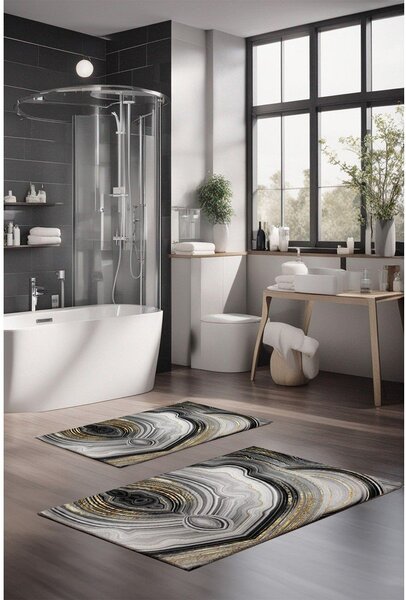 Set di tappetini per il bagno grigi/dorati 2 pz 60x100 cm CT – Foutastic
