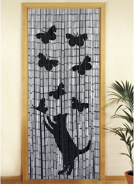 Tenda per porta in bambù nero e grigio 200x90 cm Cat and Butterfly - Maximex