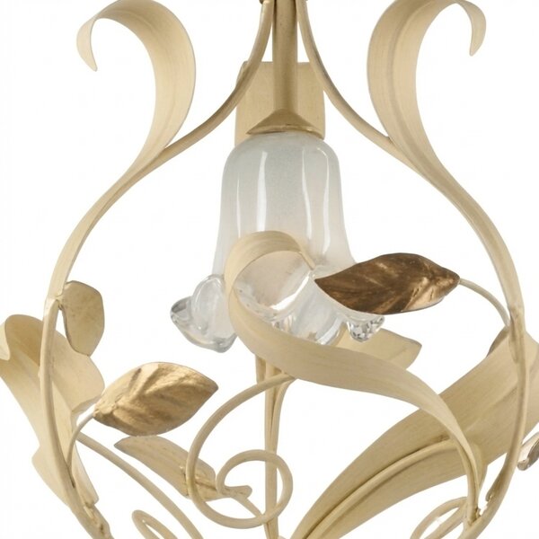 Lampadario Arte Povera Cesto Metallo Avorio E Oro 1 Luce E14