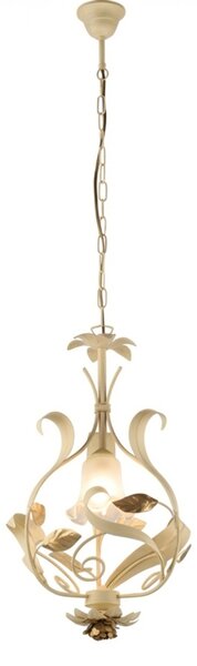 Lampadario Arte Povera Cesto Metallo Avorio E Oro 1 Luce E14