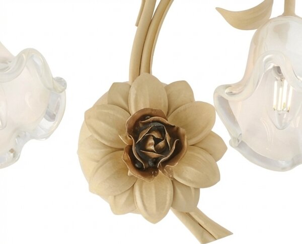 Applique Arte Povera Cesto Metallo Avorio E Oro 2 Luci E14
