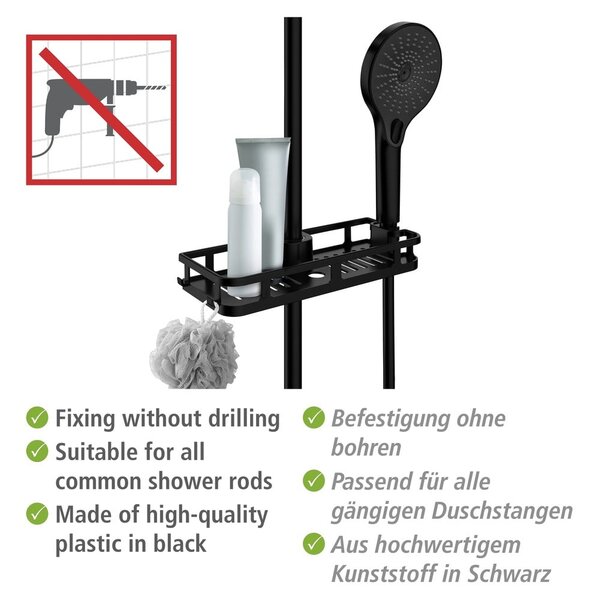 Mensola da bagno in plastica nera opaca autoportante Libertà - Wenko