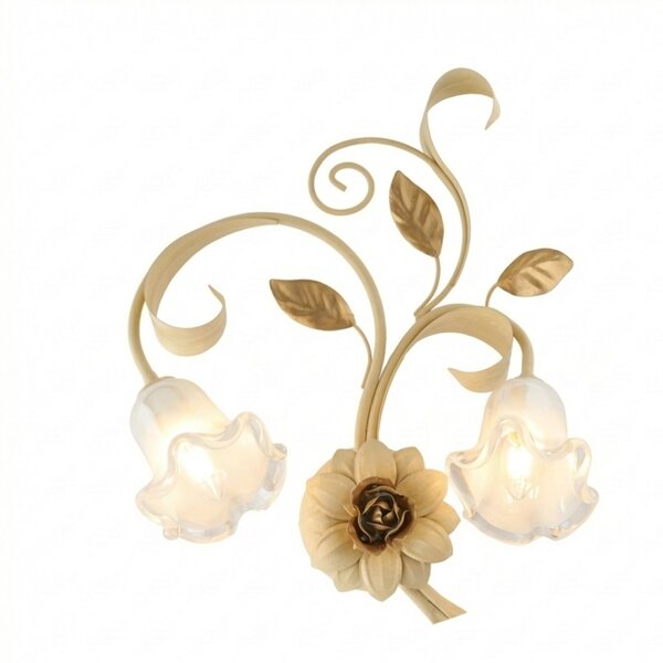 Applique Arte Povera Cesto Metallo Avorio E Oro 2 Luci E14