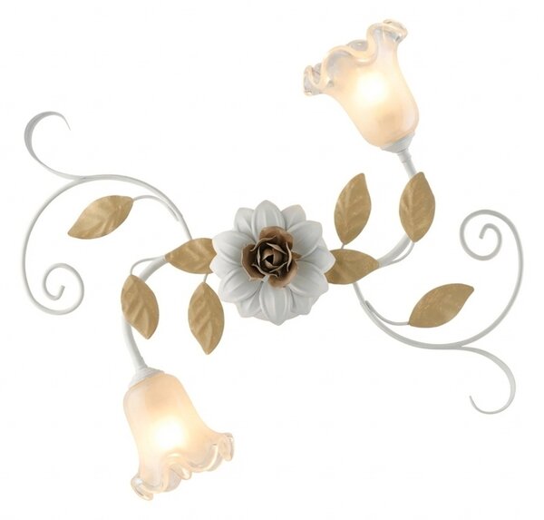Plafoniera Arte Povera Cesto Metallo Bianco E Oro 2 Luci E14