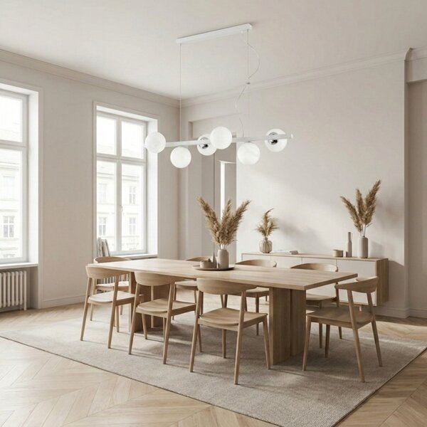Lampadario Contemporaneo Adrian Metallo Bianco Cromo 6 Luci E14