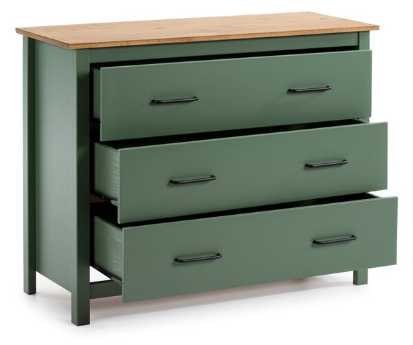 Cassettiera bassa in legno di pino di colore verde-naturale 100x80 cm Miranda - Marckeric