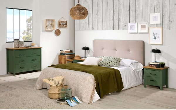 Cassettiera bassa in legno di pino di colore verde-naturale 100x80 cm Miranda - Marckeric