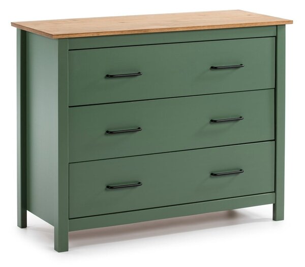 Cassettiera bassa in legno di pino di colore verde-naturale 100x80 cm Miranda - Marckeric