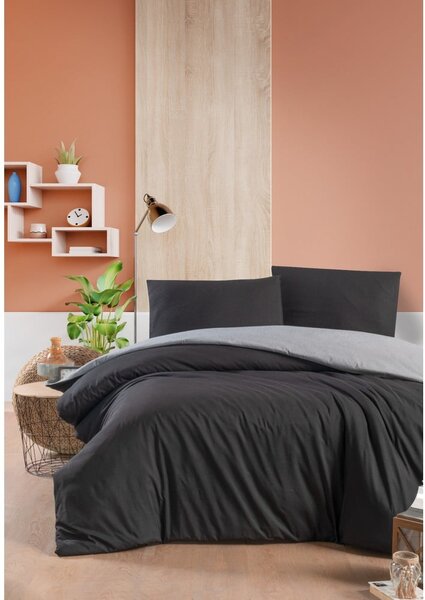 Biancheria da letto singola/estesa in cotone nero e grigio con lenzuolo 160x220 cm - Mila Home