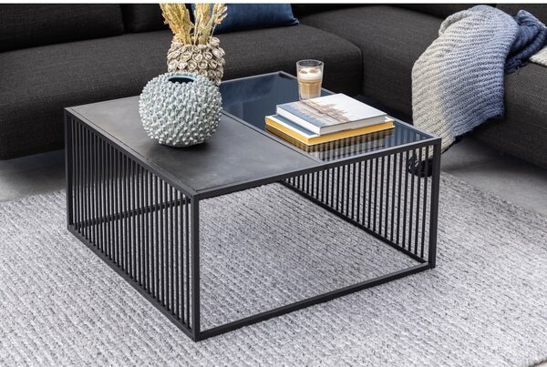 Tavolino nero con piano in vetro 80x80 cm Strington - Actona