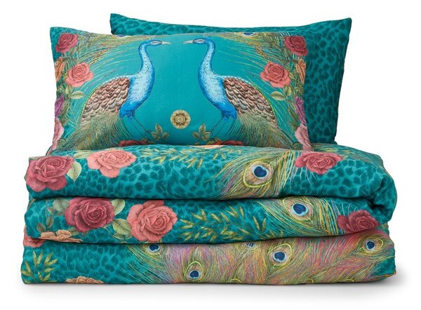 Set copripiumino e federa color foglia di tè in raso di cotone per letto singolo 135x200 cm Xanadu Peacock – Matthew Williamson