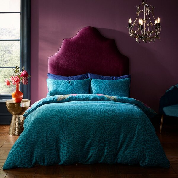 Set copripiumino e federa color foglia di tè in raso di cotone per letto singolo 135x200 cm Xanadu Peacock – Matthew Williamson