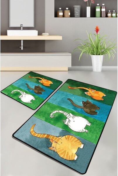 Set di tappetini per il bagno 2 pz 60x100 cm Gatto Carino – Foutastic
