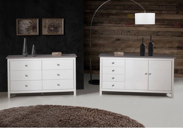 Cassettiera bassa bianca in legno di pino massiccio 130x80 cm Berna - Marckeric