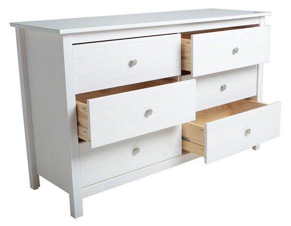 Cassettiera bassa bianca in legno di pino massiccio 130x80 cm Berna - Marckeric