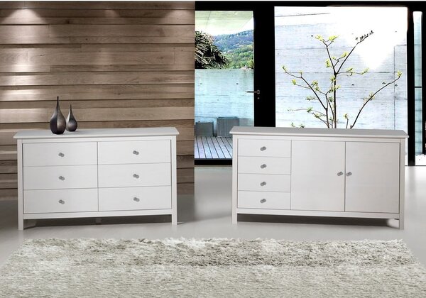 Cassettiera bassa bianca in legno di pino massiccio 130x80 cm Berna - Marckeric