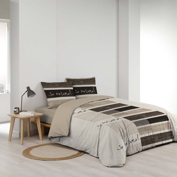 Set copripiumino e federa marrone in cotone per letto matrimoniale 200x200 cm So Natural – douceur d'intérieur