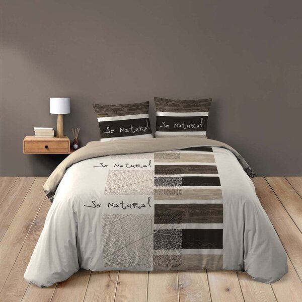 Set copripiumino e federa marrone in cotone per letto matrimoniale 200x200 cm So Natural – douceur d'intérieur