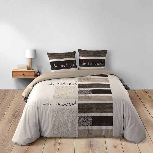 Set copripiumino e federa marrone in cotone per letto matrimoniale 200x200 cm So Natural – douceur d'intérieur