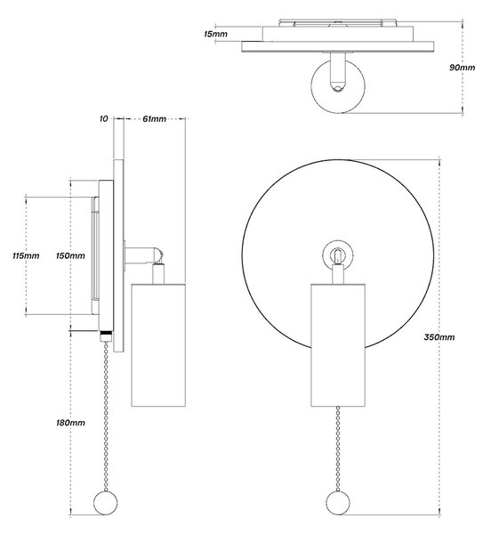 Applique da Parete GU10 Ø200mm in Pietra con Interruttore a Catena