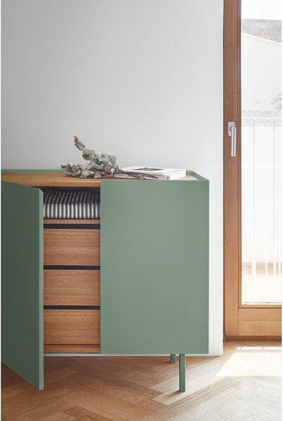 Cassettiera bassa verde effetto rovere 110x85 cm Arista - Teulat