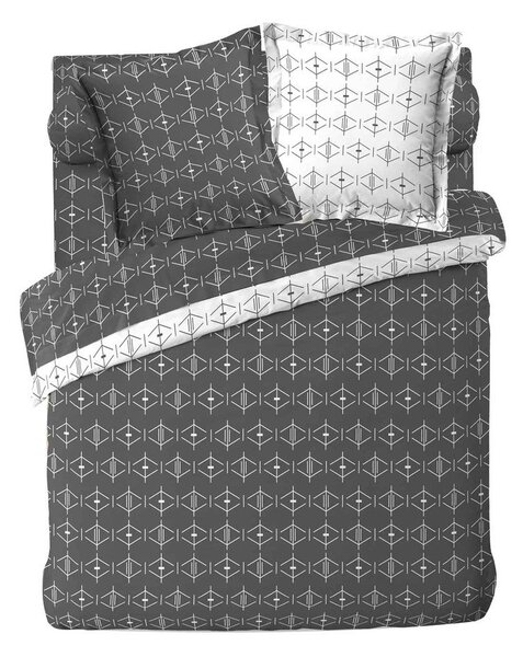 Copripiumino bianco/grigio scuro in cotone per letto matrimoniale/per letto esteso 240x220 cm Aristide – douceur d'intérieur