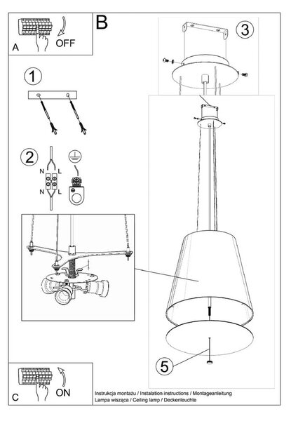 Lampada a sospensione nera con paralume in vetro ø 50 cm Tresco - Nice Lamps