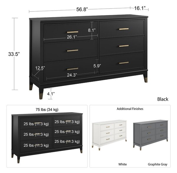 Cassettiera bianca 144x85x41 cm Westerleigh – CosmoLiving by Cosmopolitan