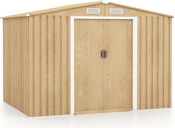 Casetta da giardino in metallo da 3,68 m³, con porta scorrevole, tetto a una falda e finestra di ventilazione, chiudibile a chiave, (196 x 142 x 186 cm), marrone