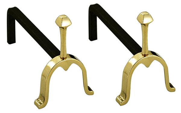 Alari per camino, coppia in ferro battuto e Ottone 20x h 37cm - peso 2.2 kg lavorazione artigianale in ottone pieno stile classico