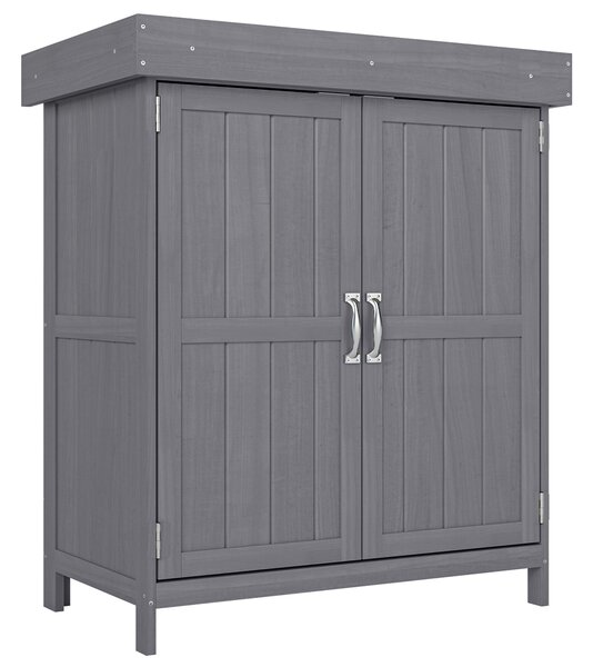 Outsunny Casetta da Giardino con Tetto apribile, Armadio a 2 Ripiani in Legno di Abete,74x43x88 cm, Grigio Scuro | Aosom Italy