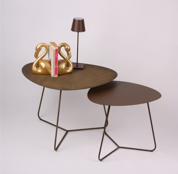 Tavolino da salotto forma ovoidale BIG STONE design moderno dimensioni 66x72x 49 h cm - peso 7,8 kg Stile moderno colore Ottone Brunito