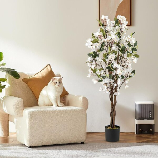 Costway Albero artificiale di bougainvillea alto 120 cm, Pianta verde finta in vaso con 360 fiori e 40 foglie Bianco 1 Confezione