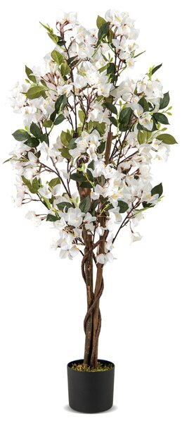 Costway Albero artificiale di bougainvillea alto 120 cm, Pianta verde finta in vaso con 360 fiori e 40 foglie Bianco 1 Confezione