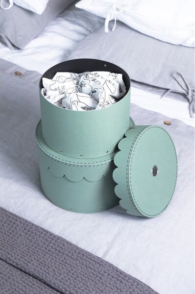 Scatole in set con coperchio color foglia di tè in cartone 2 pz ø 26x17,5 cm Wilma Canvas Paper Laminate – Bigso