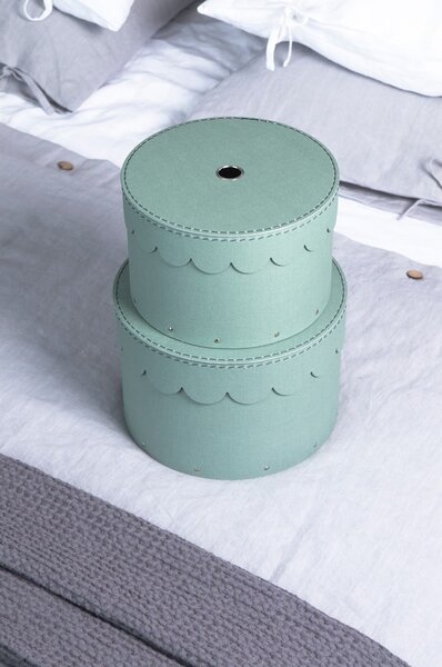 Scatole in set con coperchio color foglia di tè in cartone 2 pz ø 26x17,5 cm Wilma Canvas Paper Laminate – Bigso