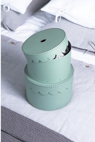 Scatole in set con coperchio color foglia di tè in cartone 2 pz ø 26x17,5 cm Wilma Canvas Paper Laminate – Bigso