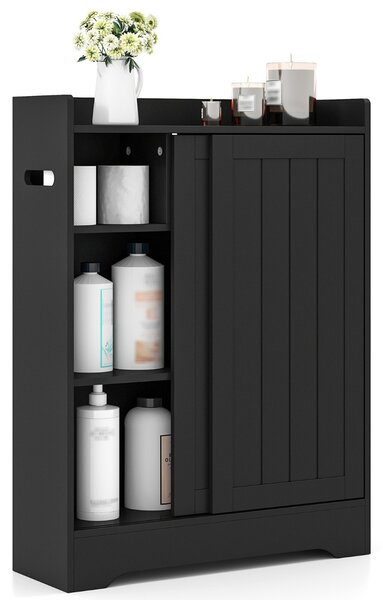 Costway Armadio sottile con porta carta igienica e ripiani regolabili accanto al wc, Armadio da bagno per spazi ridotti Nero