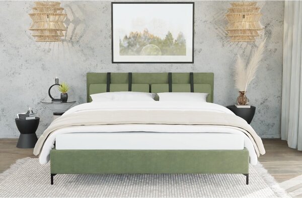 Letto matrimoniale imbottito verde con griglia 180x200 cm Tulsa - Ropez