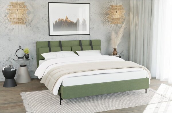 Letto matrimoniale imbottito verde con griglia 180x200 cm Tulsa - Ropez