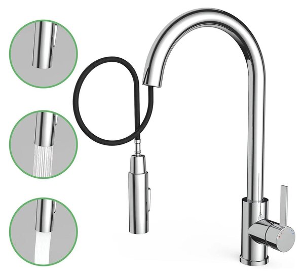 Rubinetto da cucina - Rubinetto estraibile per lavello - Acciaio inossidabile 304 - 2 tipi di getto - Acqua calda e fredda - Alta pressione - Montaggio a filo