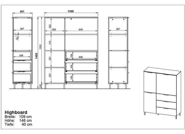 Cassettiera alta grigia in rovere 109x146 cm California - Germania