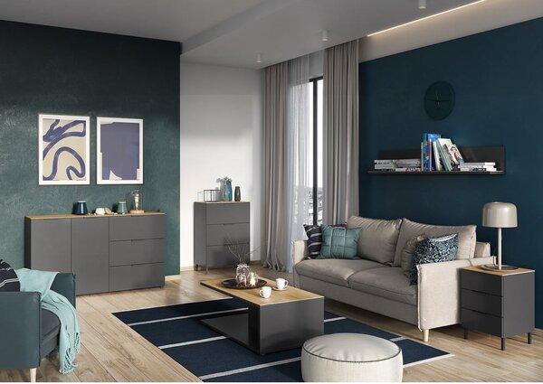 Cassettiera alta grigia in rovere 109x146 cm California - Germania